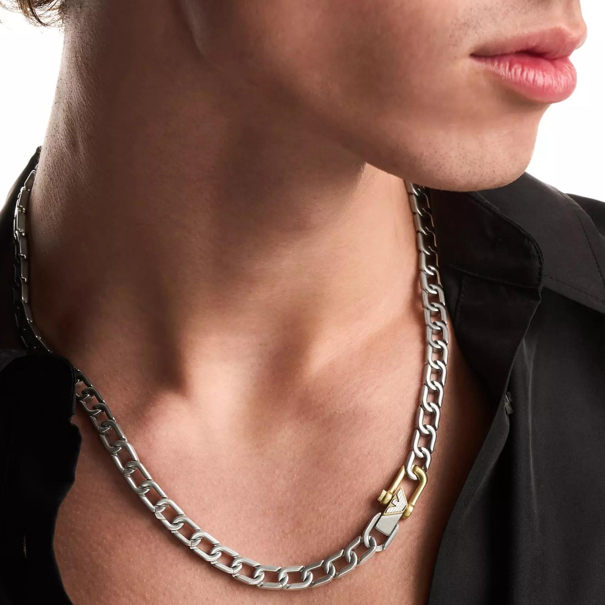 Emporio Armani Eagle Logo Silver Steel Mens Chain Necklace EGS3372040