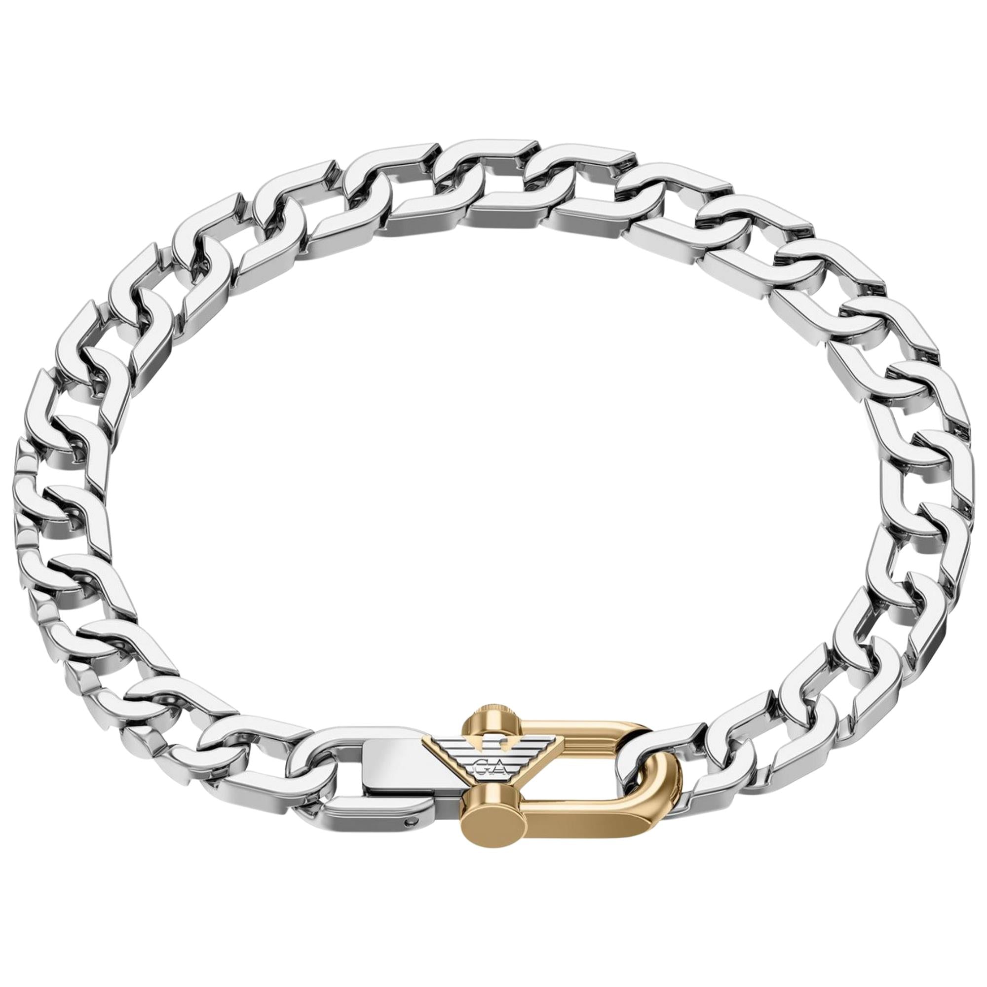 Emporio Armani Eagle Logo Silver Steel Mens Chain Bracelet EGS3370040