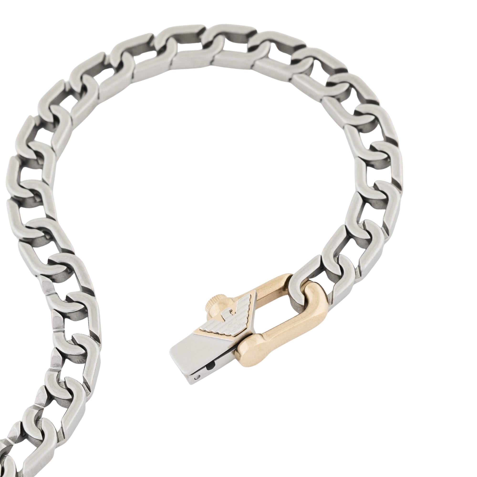 Emporio Armani Eagle Logo Silver Steel Mens Chain Bracelet EGS3370040