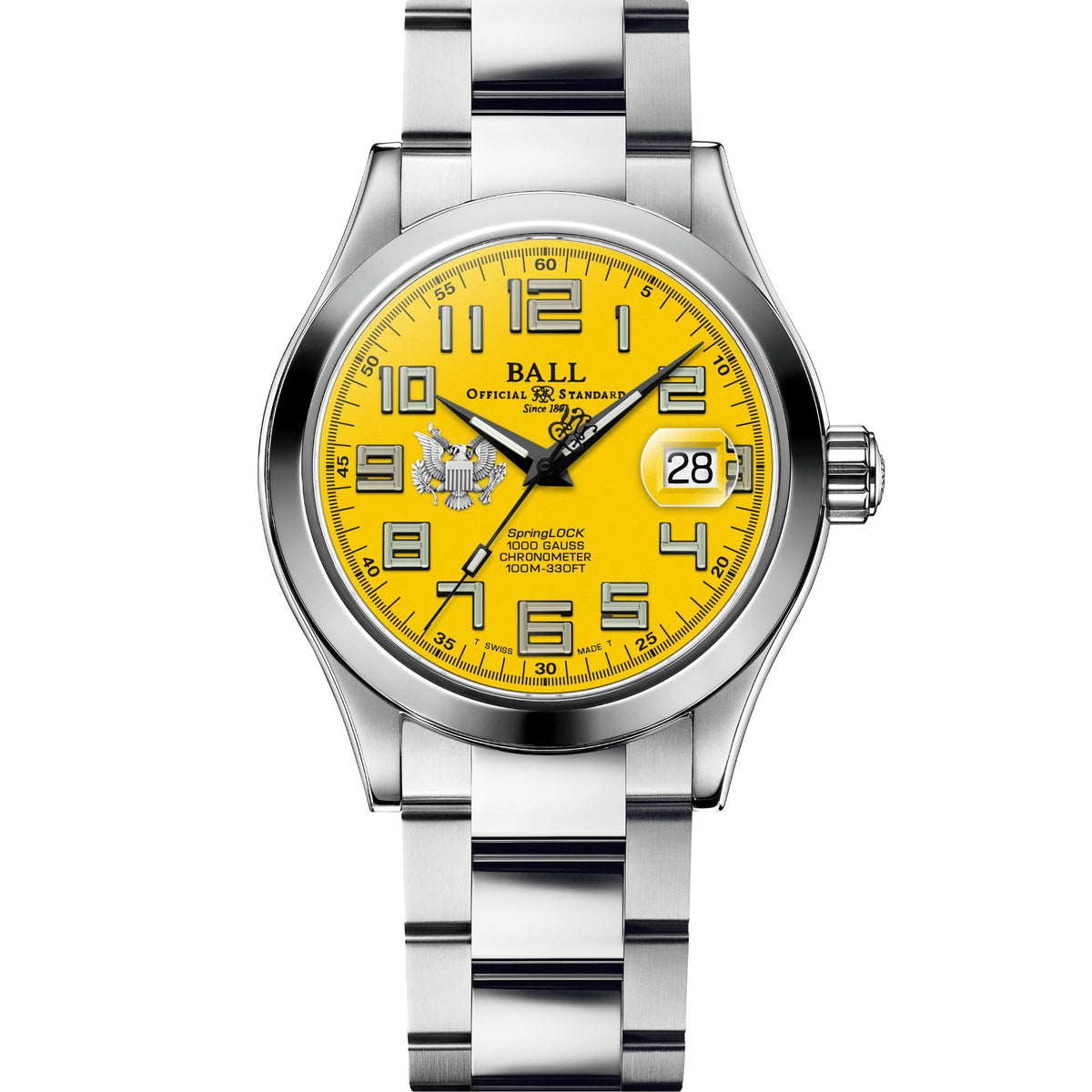 BALL Engineer III 'Army' 40mm Limited Edition Yellow Dial Steel Mens Automatic Watch NM3000C-S11C-YE