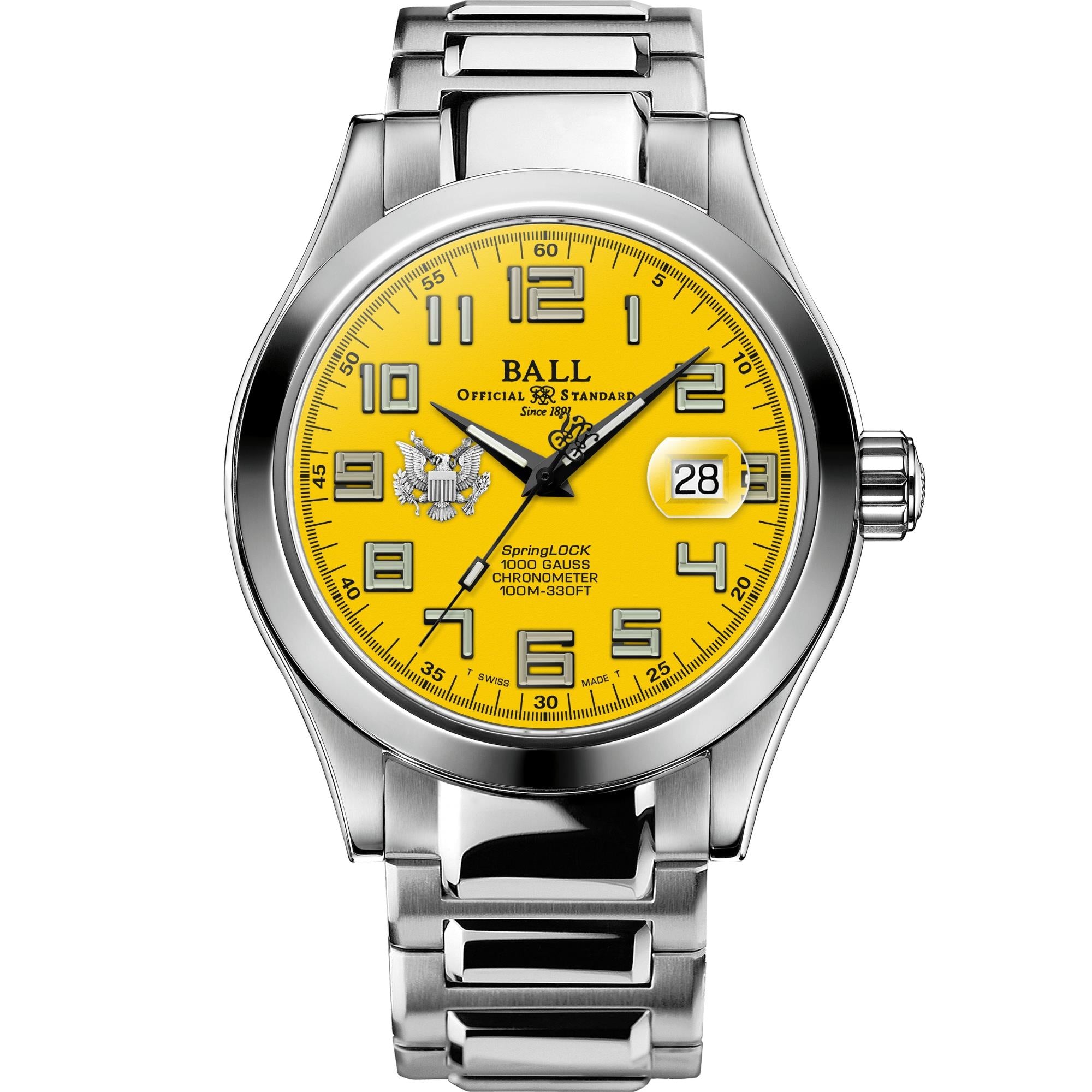 BALL Engineer III 'Army' 43mm Limited Edition Yellow Dial Steel Mens Automatic Watch NM9028C-S49C-YE