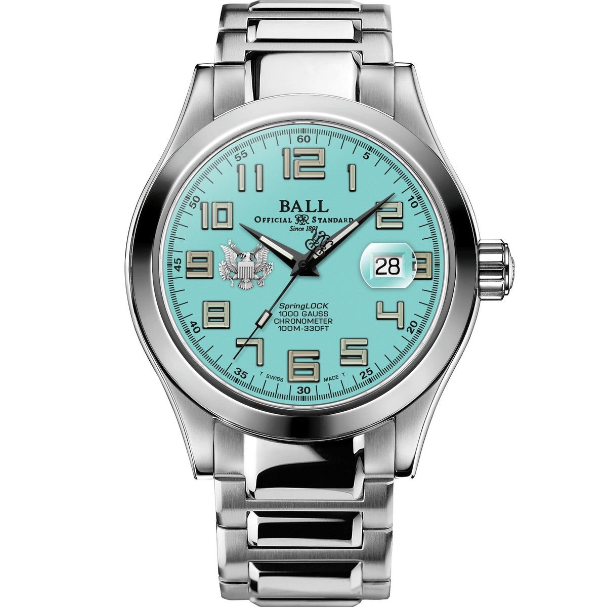 BALL Engineer III 'Army' 43mm Limited Edition Turquoise Dial Steel Mens Automatic Watch NM9028C-S49C-TQ