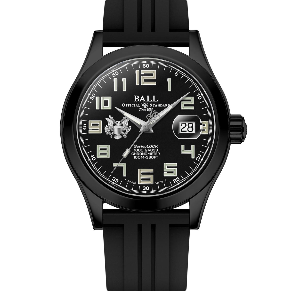 BALL Engineer III 'Army' 43mm Limited Edition Black Dial Rubber Mens Automatic Watch NM2028C-P49C-BK