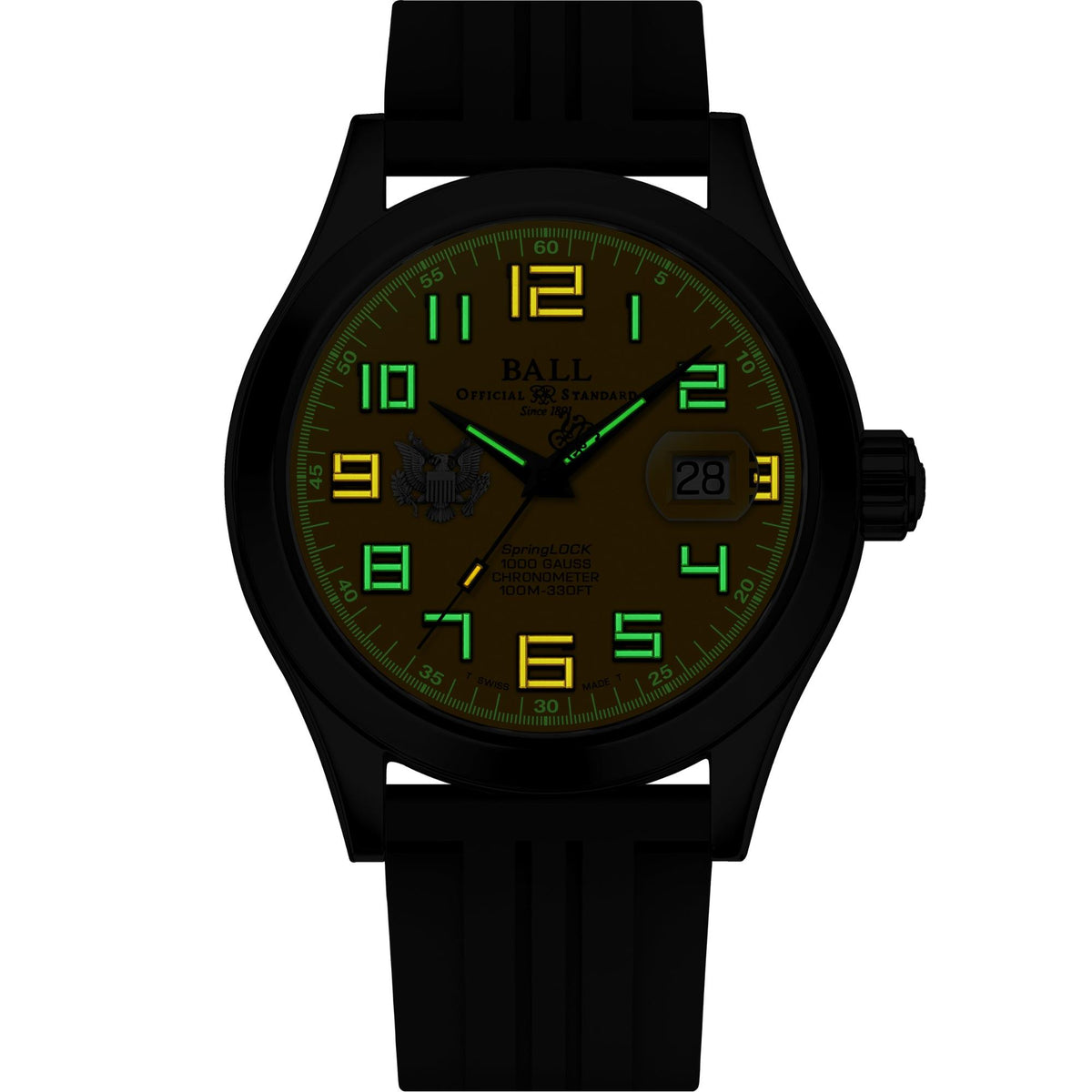 BALL Engineer III 'Army' 43mm Limited Edition Yellow Dial Rubber Mens Automatic Watch NM2028C-P49C-YE