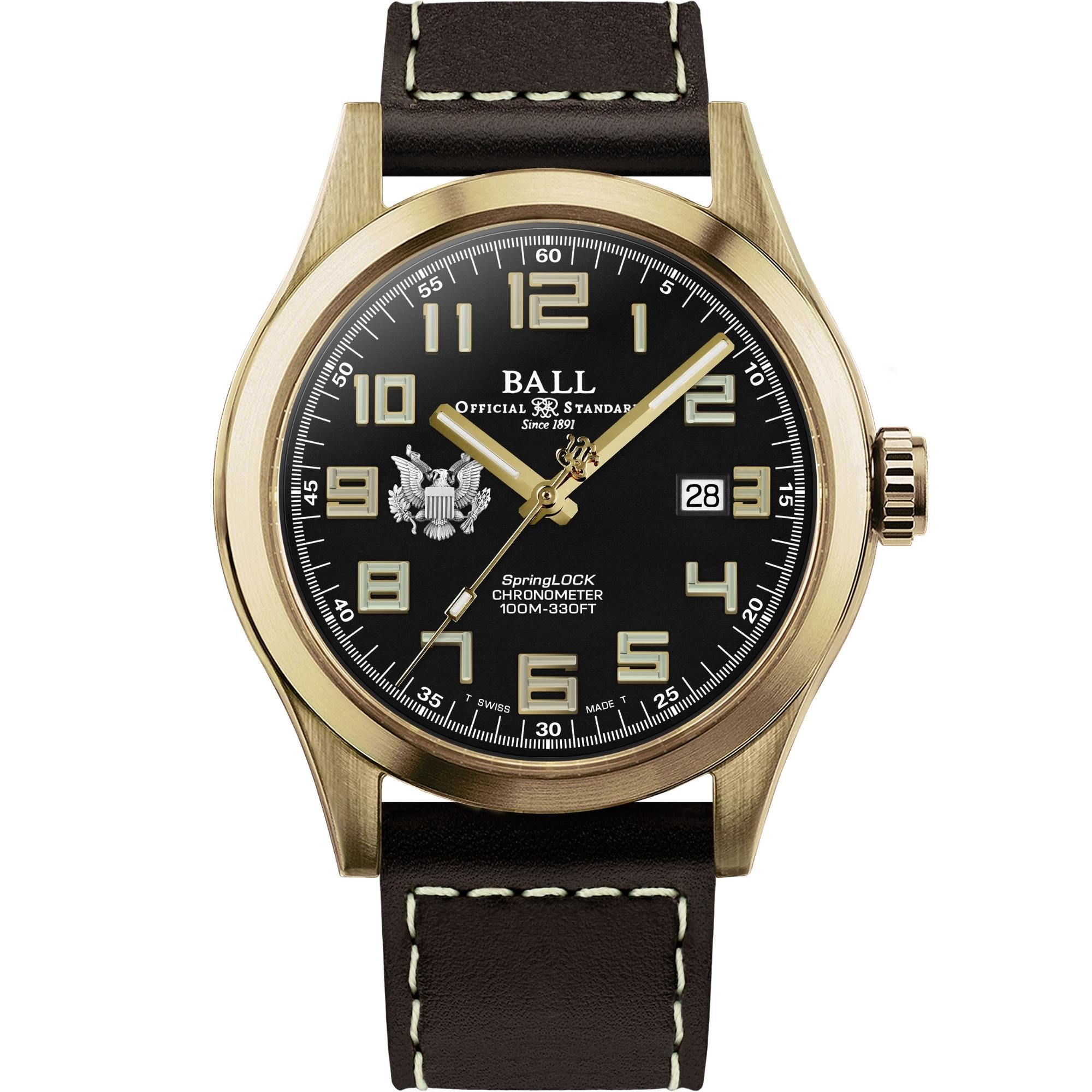 BALL Engineer III 'Army' 43mm Limited Edition Black Dial Leather Mens Automatic Watch ND2186C-L4C-BK