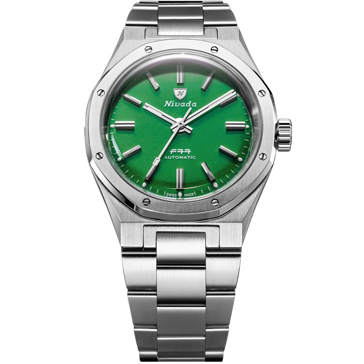 Nivada Grenchen F77 MK2 100 Years Edition 38mm Jade Dial Steel Mens Automatic Watch 68055A77