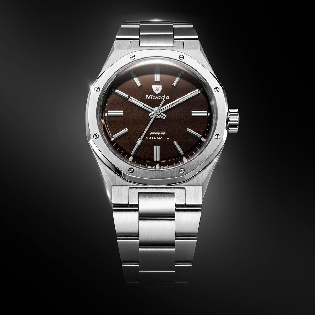 Nivada Grenchen F77 MK2 100 Years Edition 38mm Smoky Quartz Dial Steel Mens Automatic Watch 68060A77