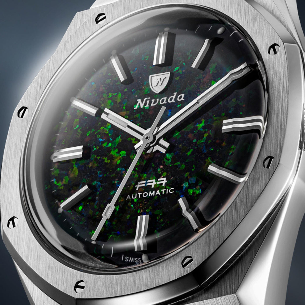 Nivada Grenchen F77 MK2 100 Years Edition 38mm Black Opal Dial Rubber Mens Automatic Watch 68062A77-DR