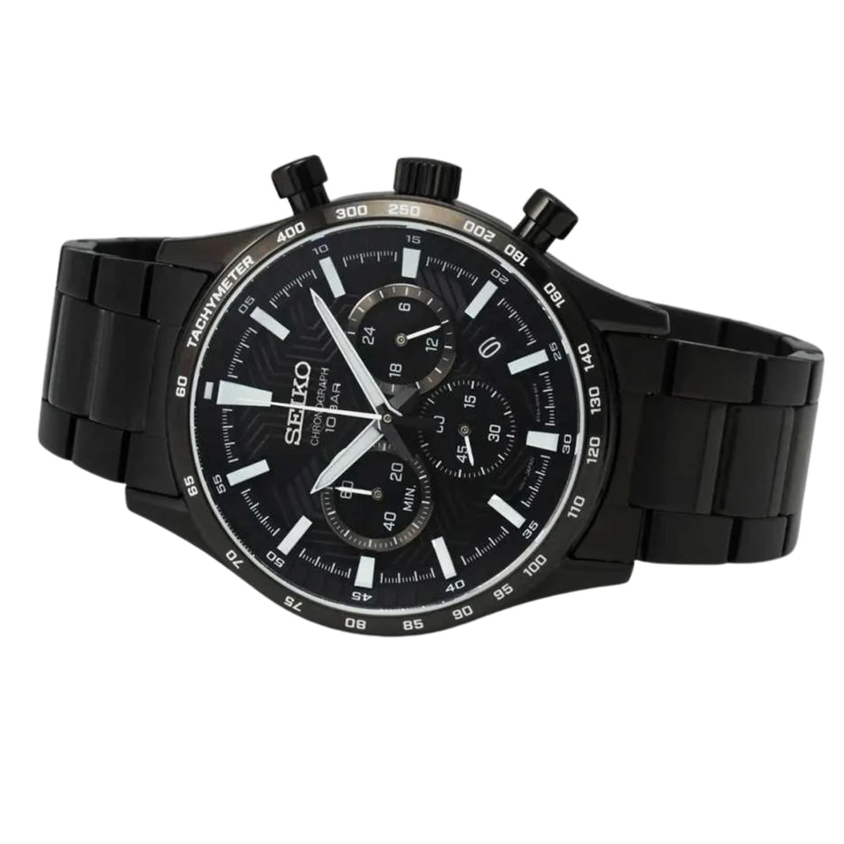 Seiko Essentials 43mm Chronograph Black Dial Steel Mens Quartz Watch SSB415P1