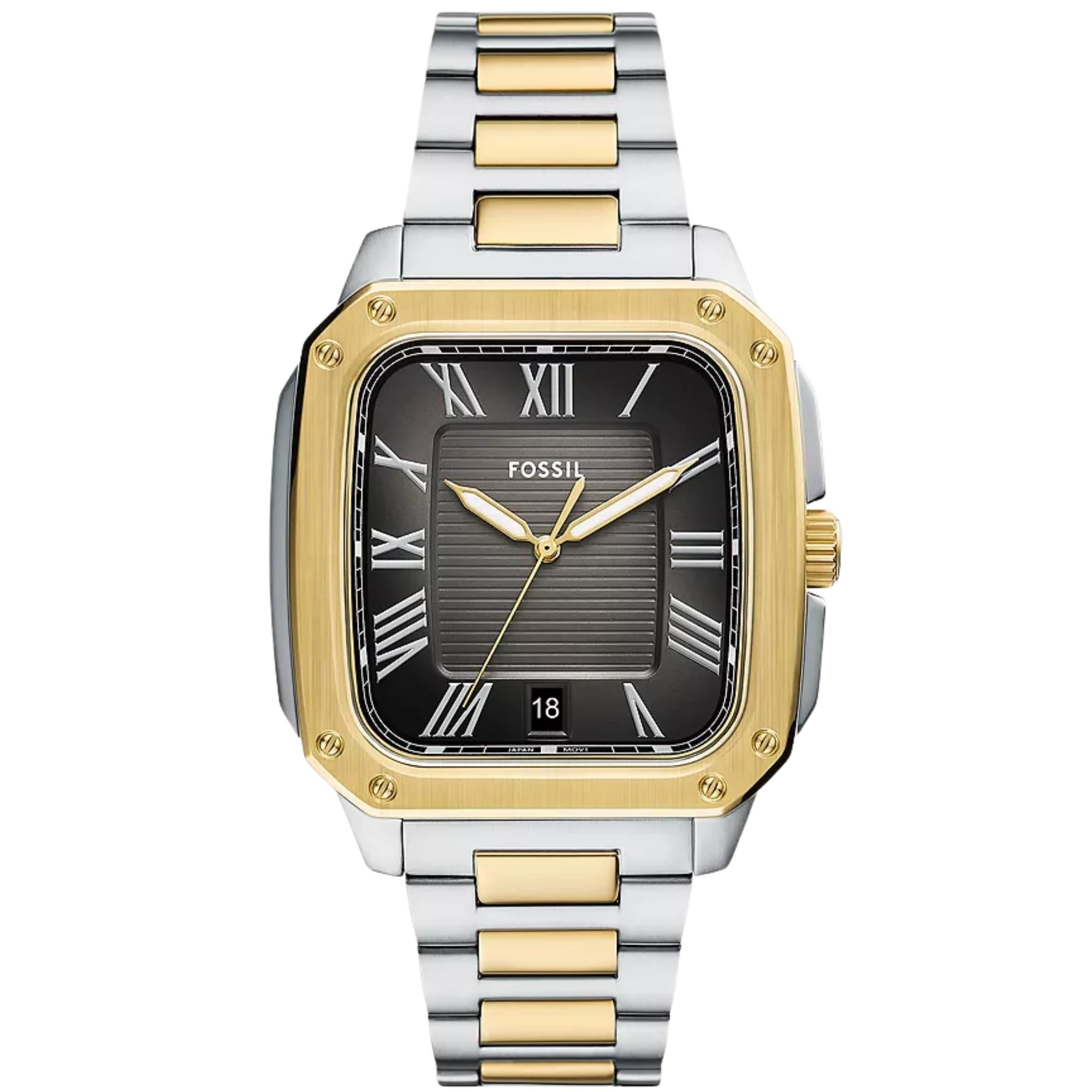 Fossil Crosby 42mm Black Dial Two-Tone Steel Mens Watch FS6123