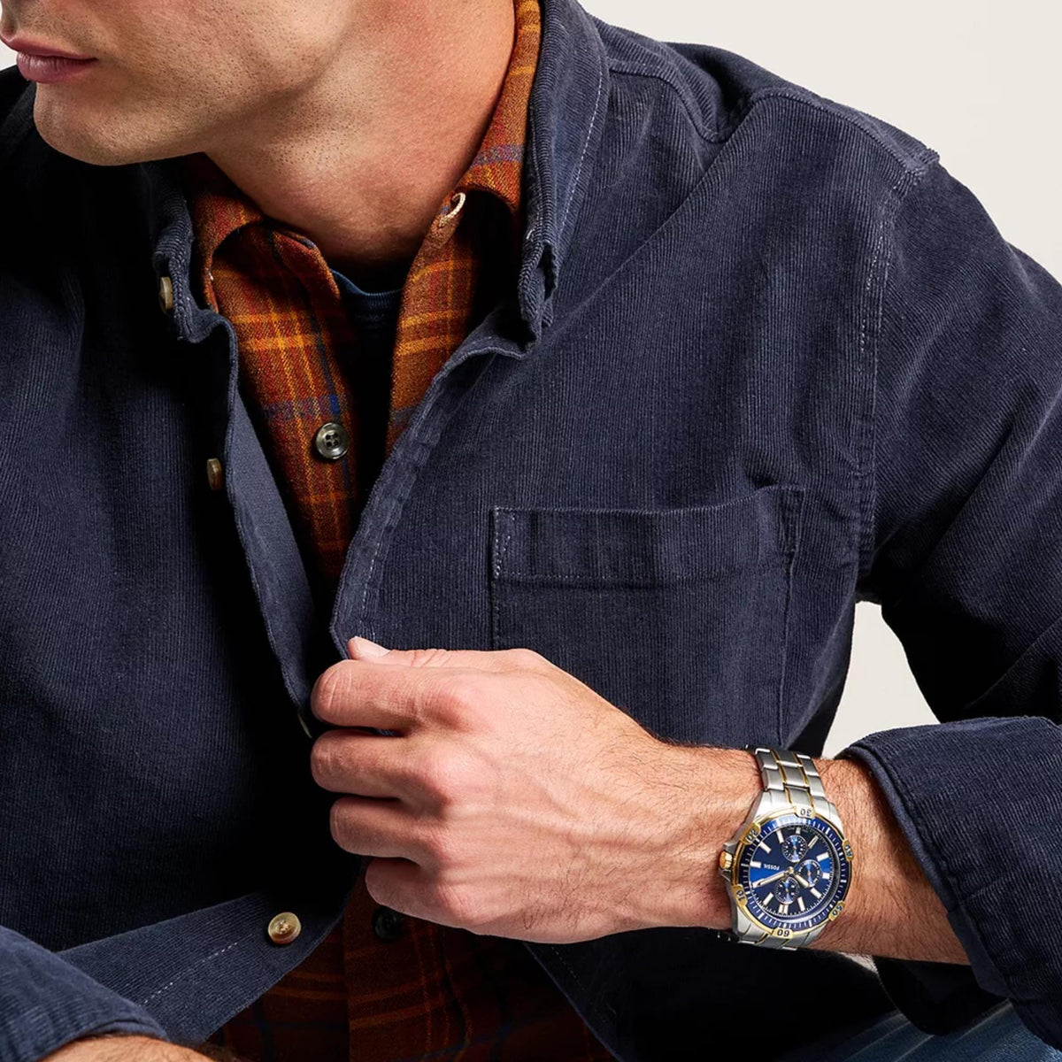 Fossil Garrett 44mm Multifunction Blue Dial Steel Mens Quartz Watch FS6146