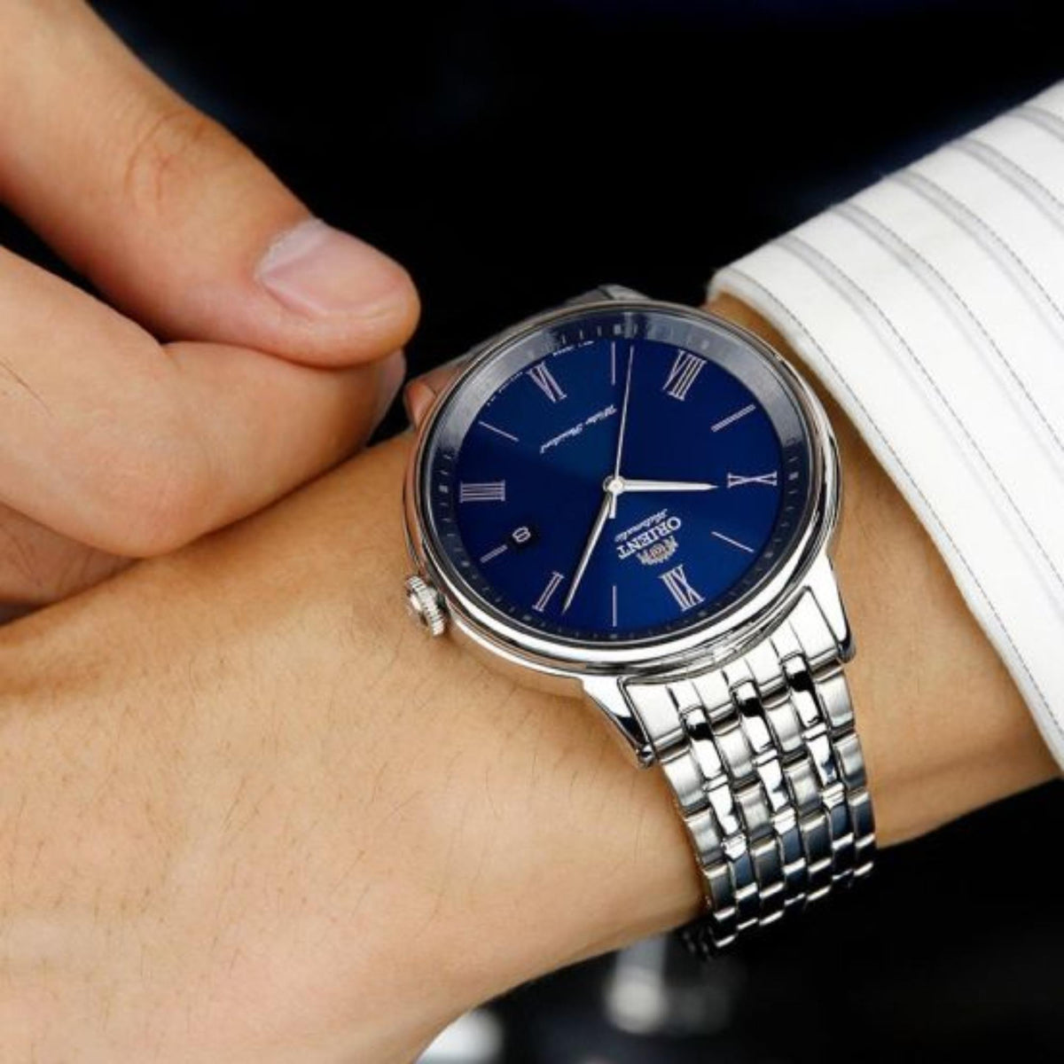 Orient Symphony 42mm Blue Dial Steel Mens Automatic Watch RA-AC0J03L30B