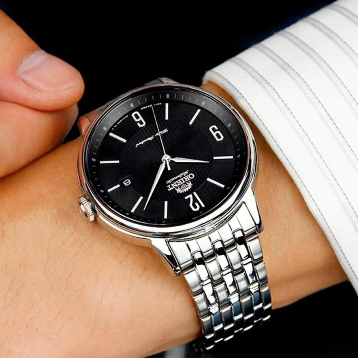 Orient Symphony 42mm Black Dial Steel Mens Automatic Watch RA-AC0J08B30B