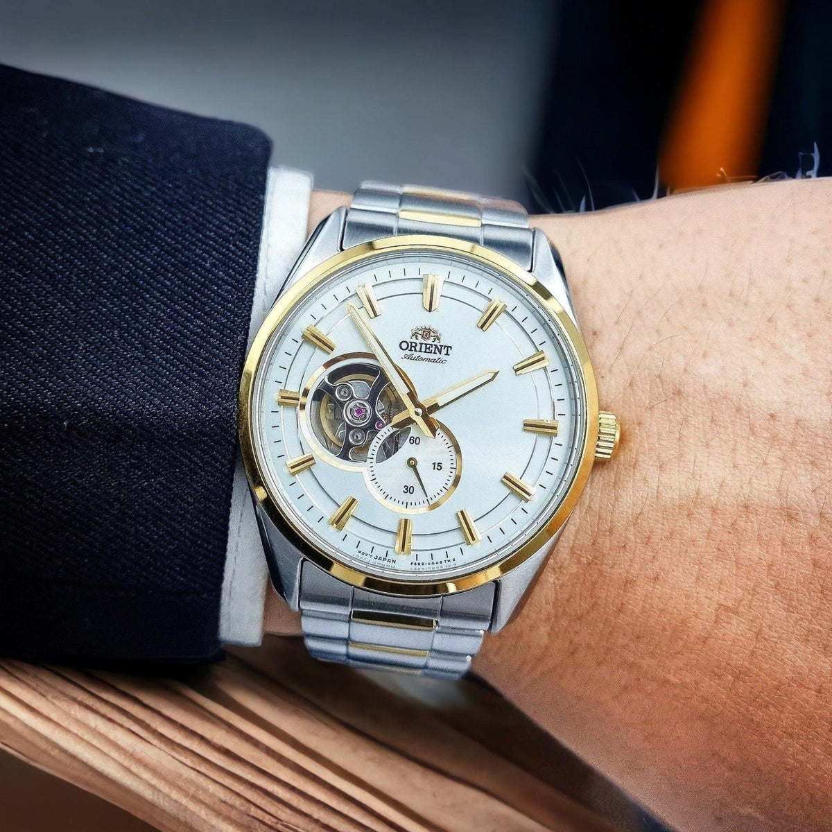 Orient Stretto 'Semi Skeleton' 41mm White Dial Steel Mens Automatic Watch RA-AR0001S30B