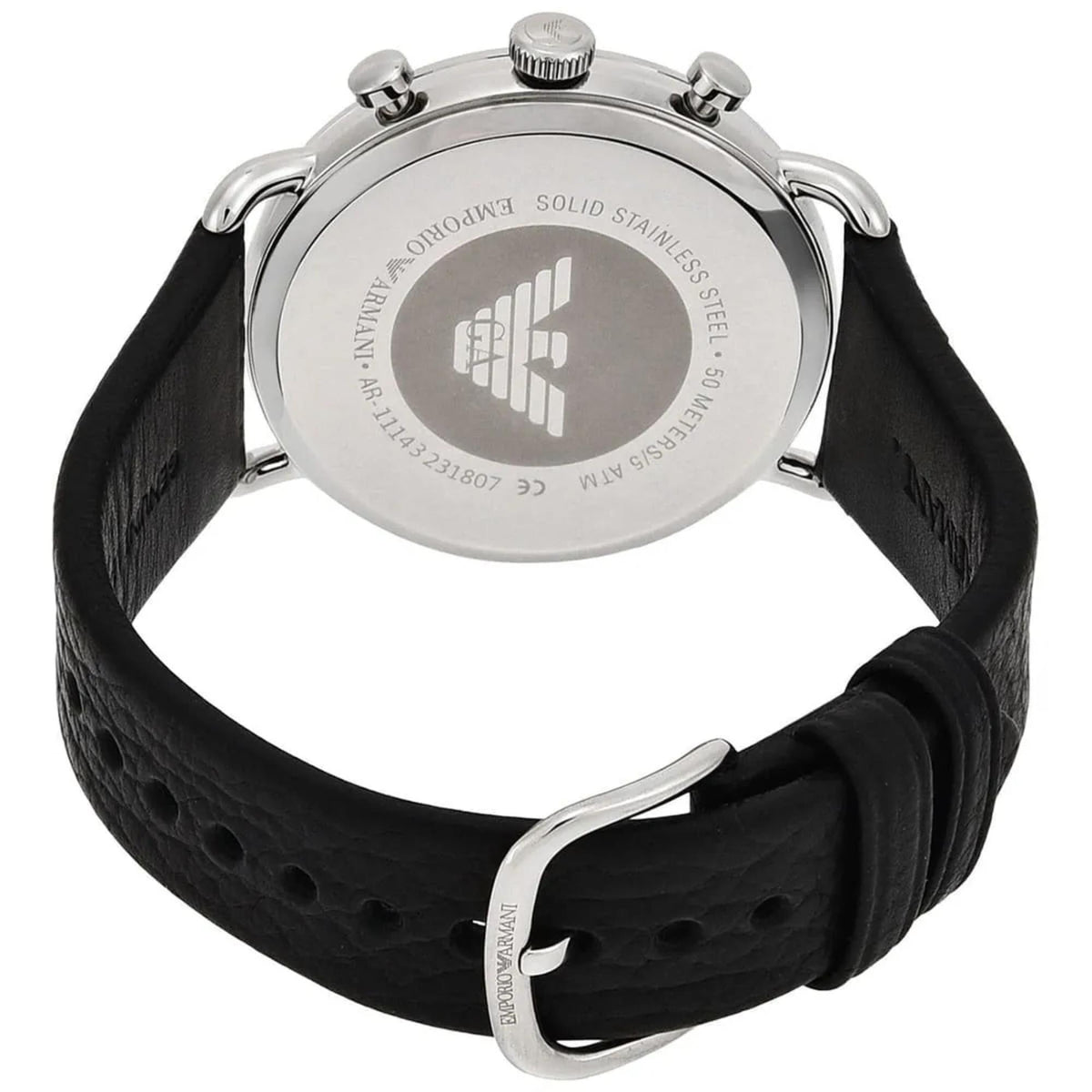 Emporio Armani Aviator 43mm Chronograph Black Dial Leather Mens Quartz Watch AR11143