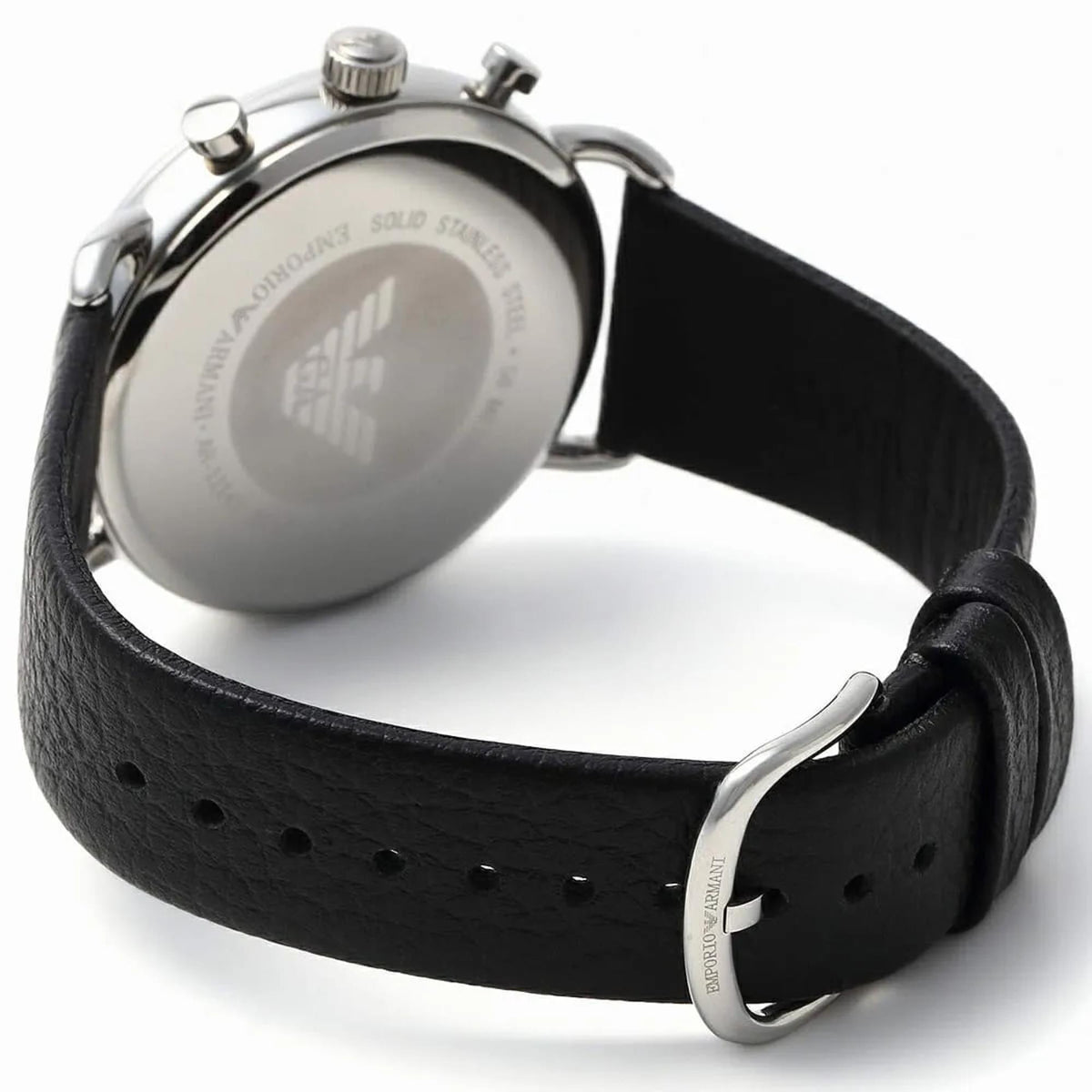 Emporio Armani Aviator 43mm Chronograph Black Dial Leather Mens Quartz Watch AR11143
