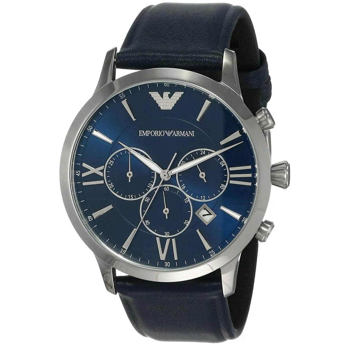 Emporio Armani Giovanni 43mm Chronograph Blue Dial Leather Mens Quartz Watch AR11226
