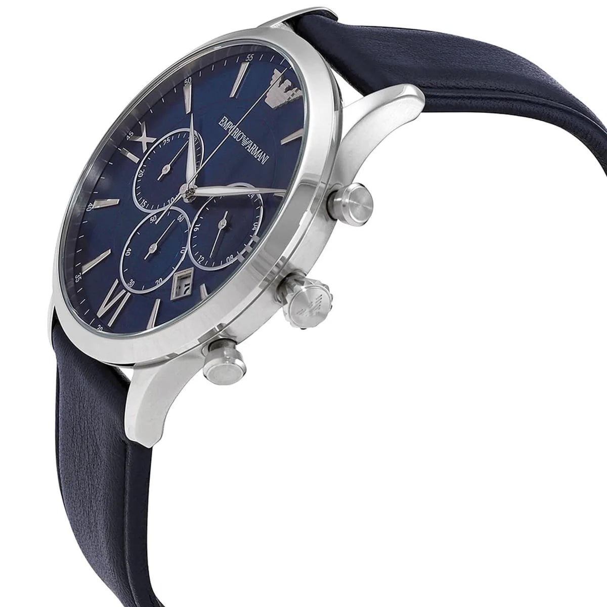 Emporio Armani Giovanni 43mm Chronograph Blue Dial Leather Mens Quartz Watch AR11226