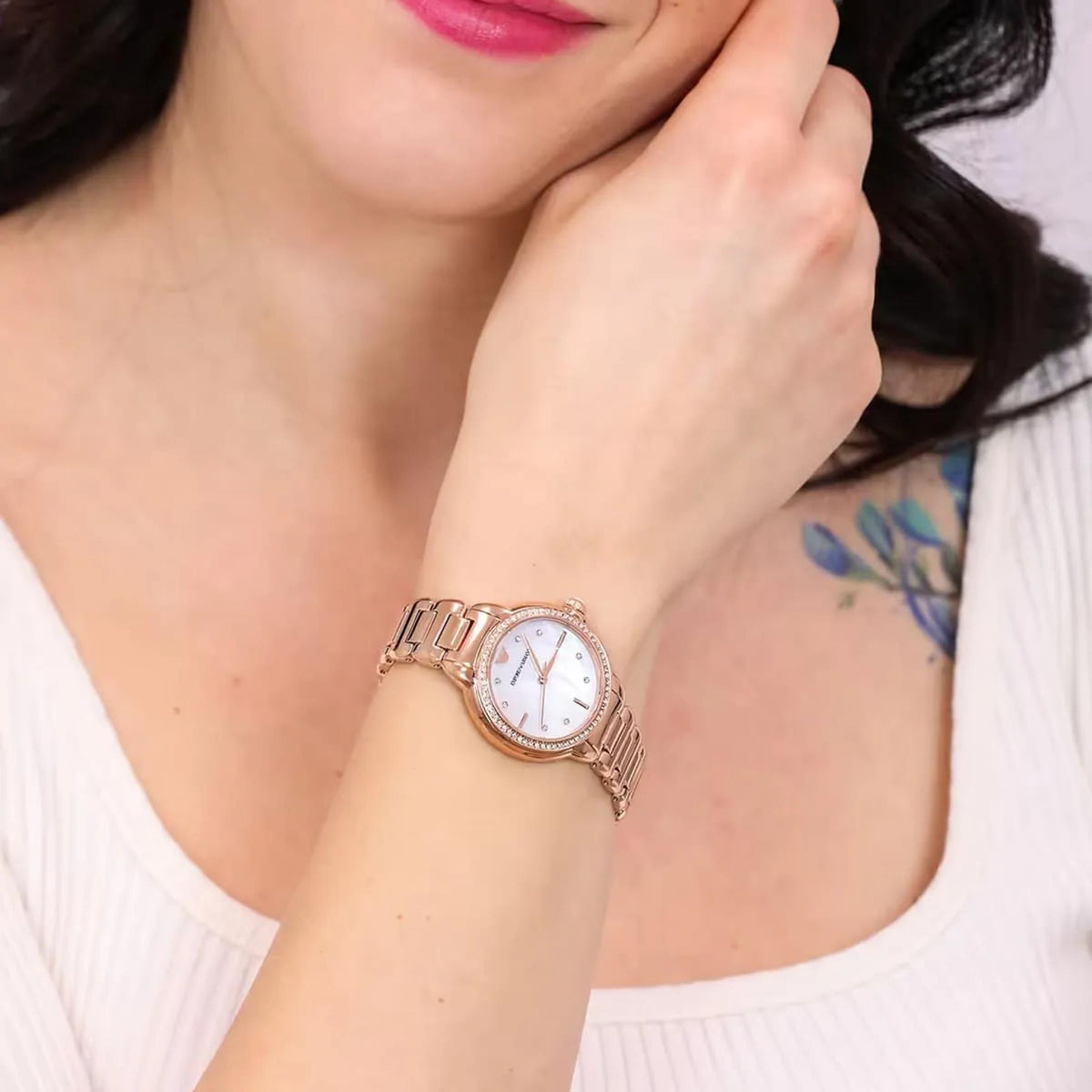 Emporio Armani Mia 32mm Mother of Pearl Dial Rose Gold-Tone Steel Ladies Quartz Watch AR11523