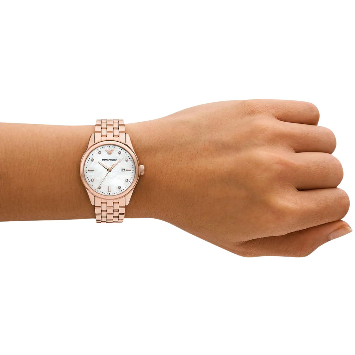 Emporio Armani Antonia 32mm Mother of Pearl Dial Rose Gold-Tone Steel Ladies Quartz Watch AR11615