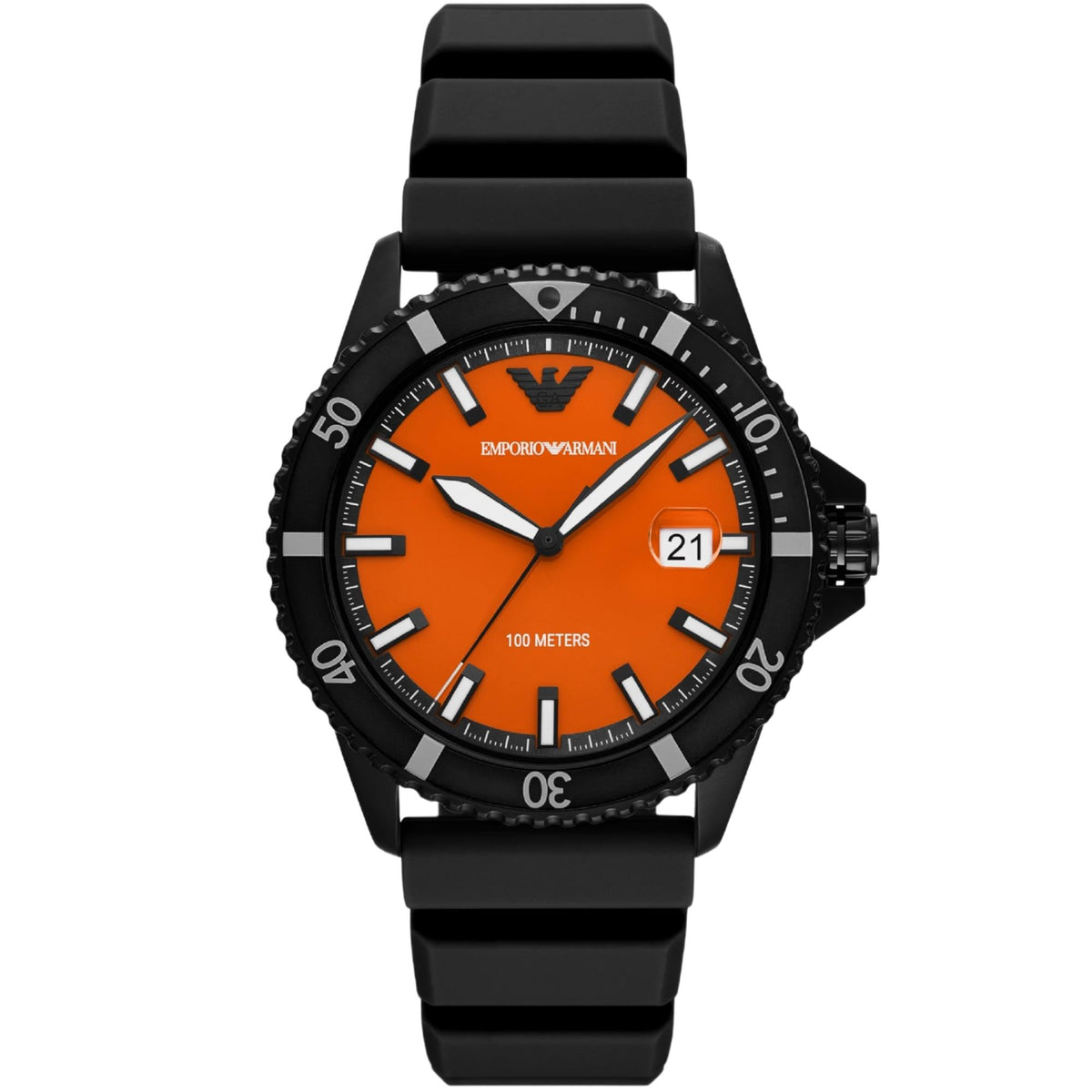 Emporio Armani World Explorer 42mm Orange Dial Silicone Mens Quartz Watch AR11684