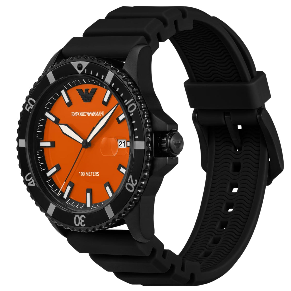 Emporio Armani World Explorer 42mm Orange Dial Silicone Mens Quartz Watch AR11684
