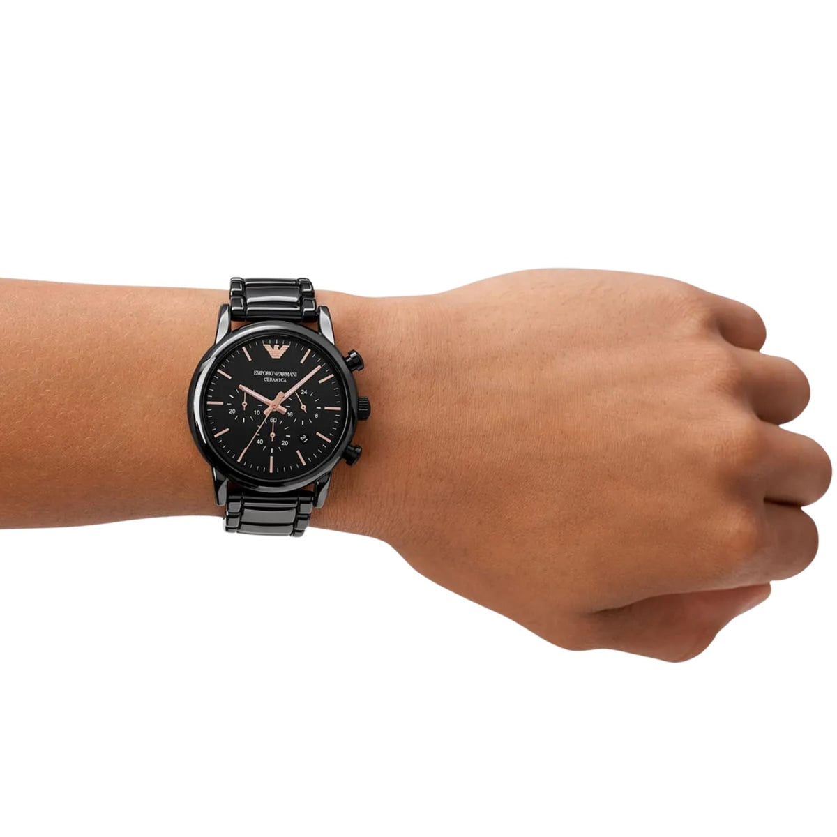 Emporio Armani Luigi 43mm Chronograph Black Dial Ceramic Mens Quartz Watch AR1509