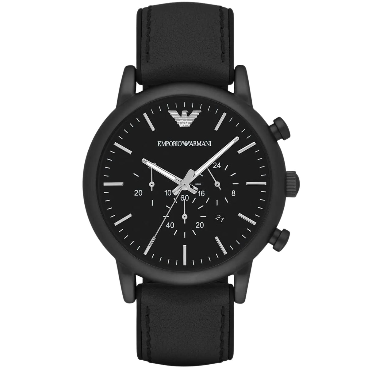Emporio Armani Luigi 46mm Chronograph Black Dial Leather Mens Quartz Watch AR1970