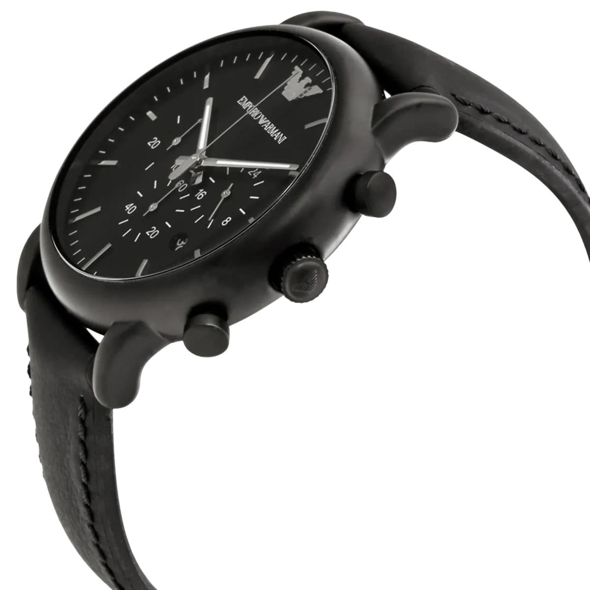 Emporio Armani Luigi 46mm Chronograph Black Dial Leather Mens Quartz Watch AR1970