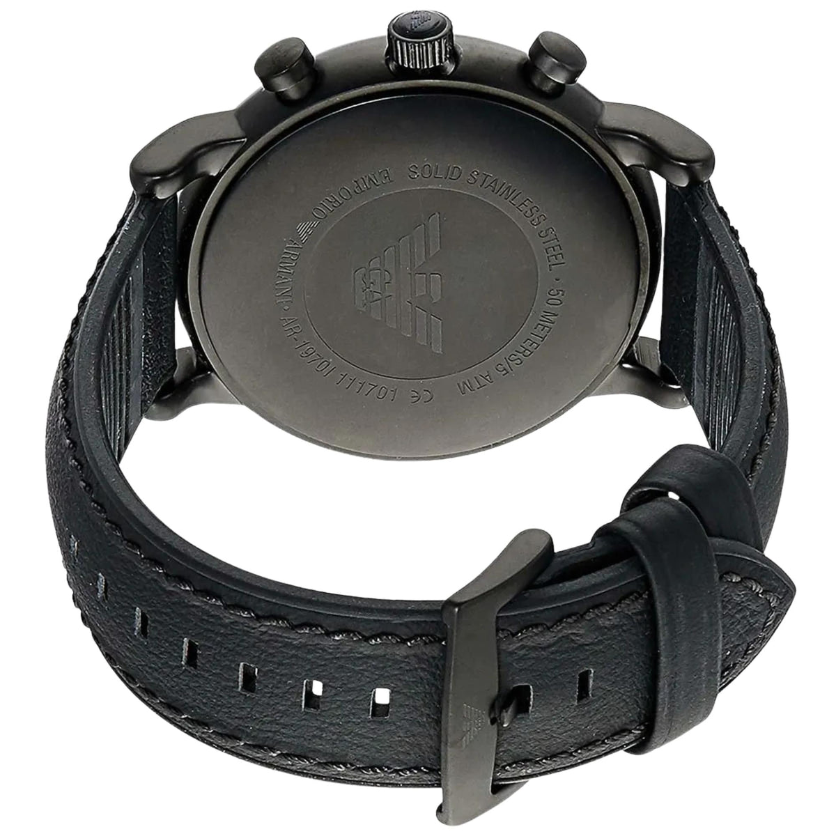 Emporio Armani Luigi 46mm Chronograph Black Dial Leather Mens Quartz Watch AR1970