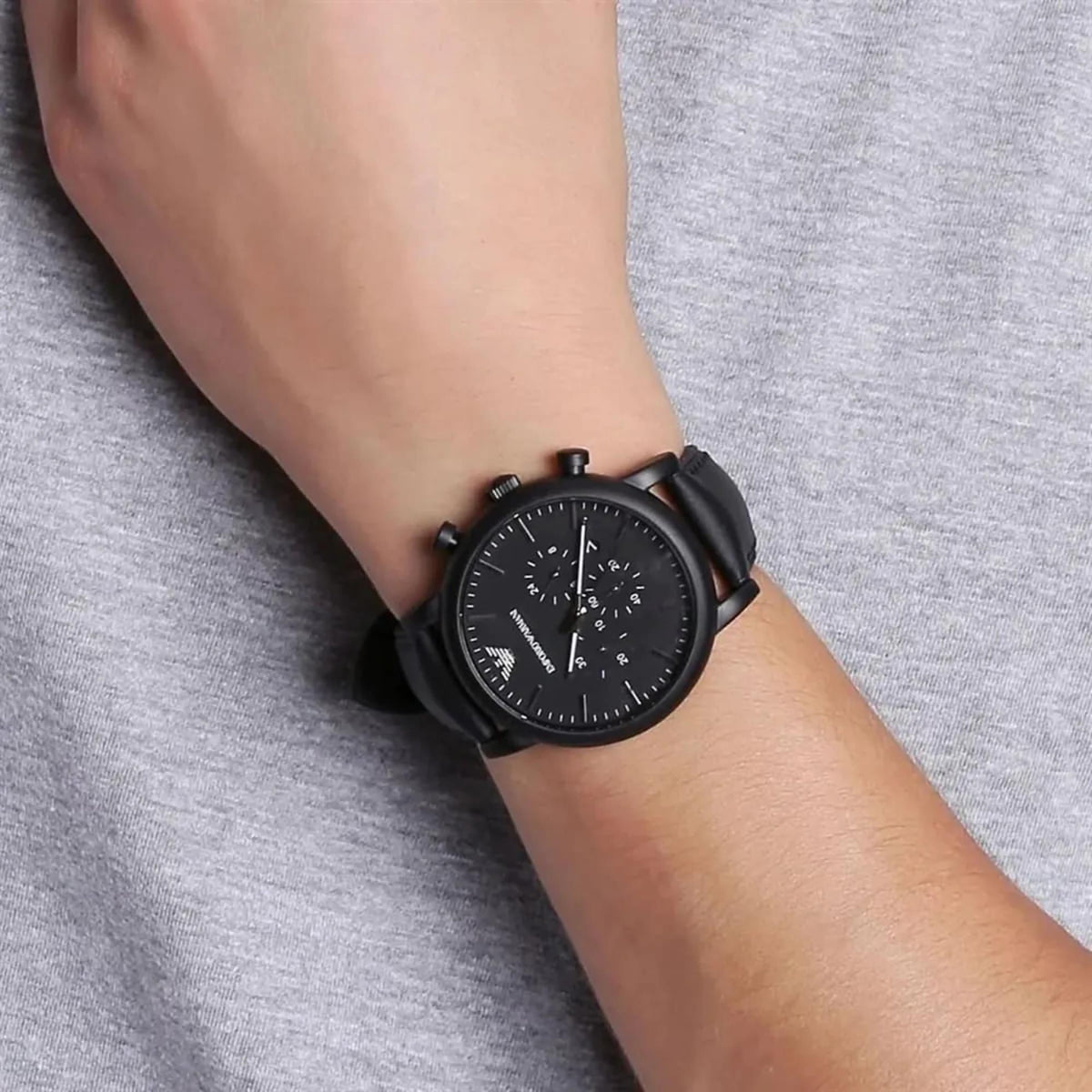 Emporio Armani Luigi 46mm Chronograph Black Dial Leather Mens Quartz Watch AR1970