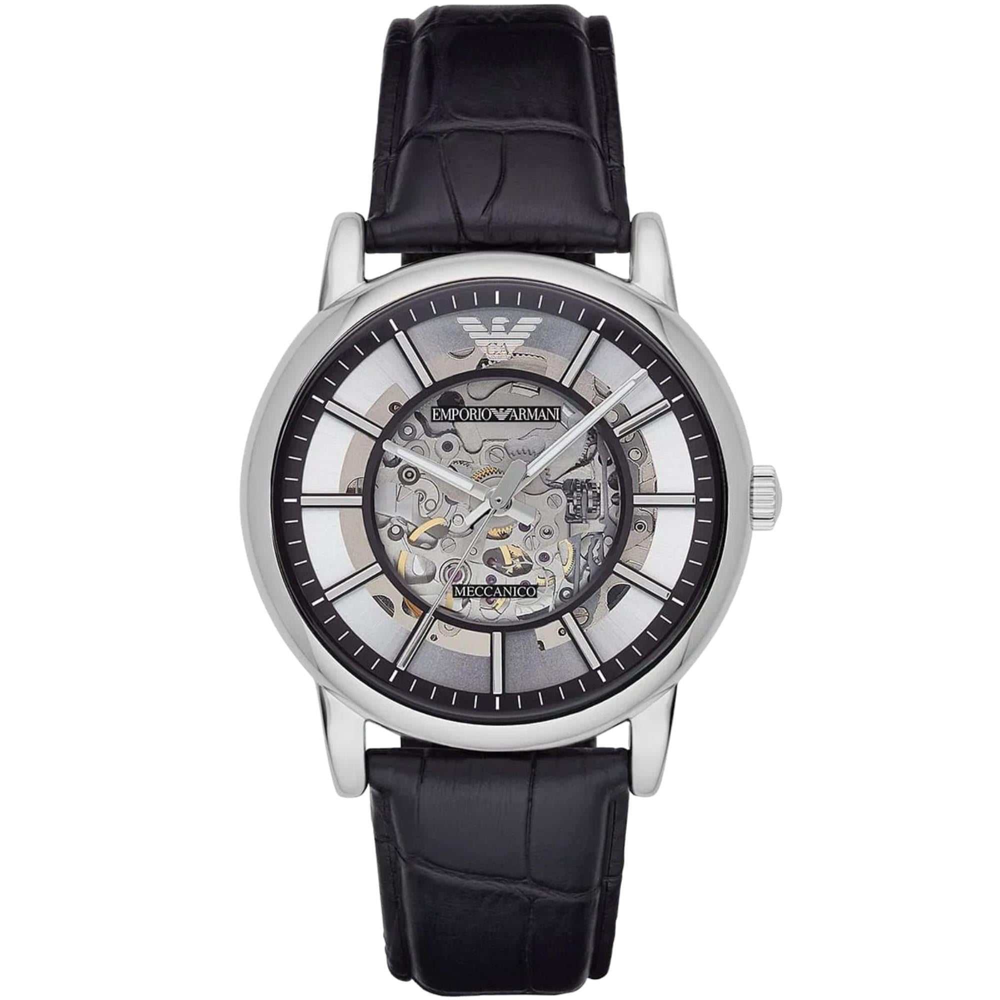 EMPORIO ARMANI 腕時計 本体 Emporio Armani Meccanico Skeleton 43mm Silver Dial Watch AR1981