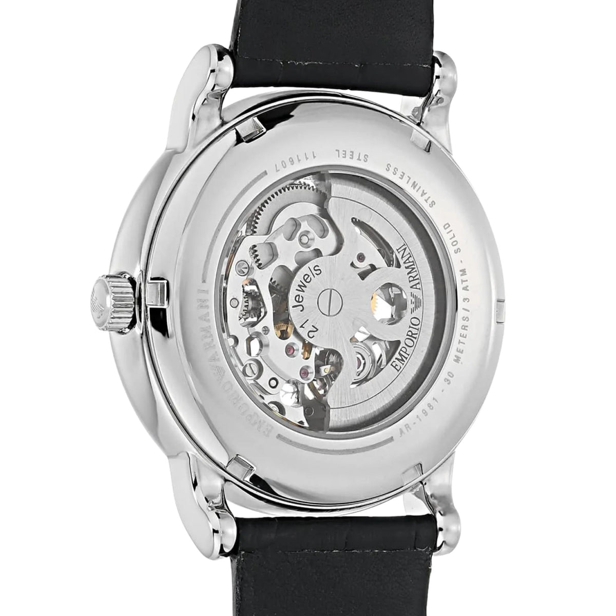 Emporio Armani Meccanico 43mm Silver Dial Leather Mens Automatic Watch AR1981