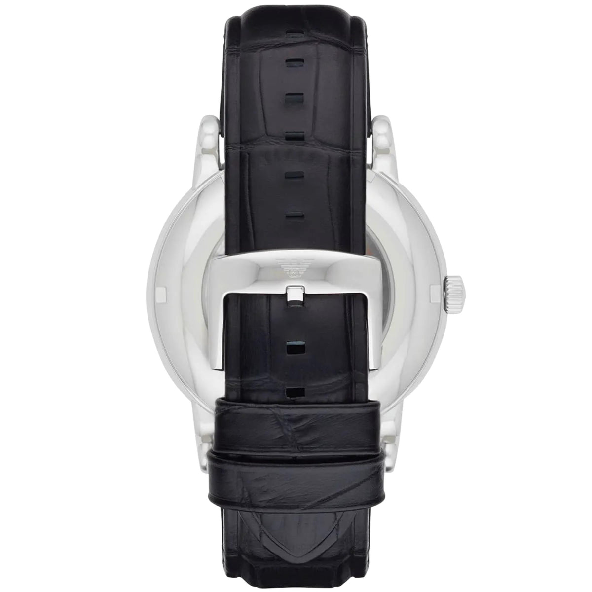 Emporio Armani Meccanico 43mm Silver Dial Leather Mens Automatic Watch AR1981