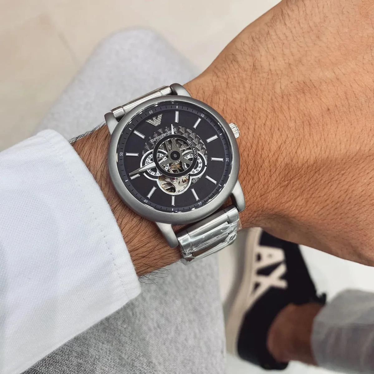 Emporio Armani Meccanico 43mm Black Dial Steel Mens Automatic Watch AR60021