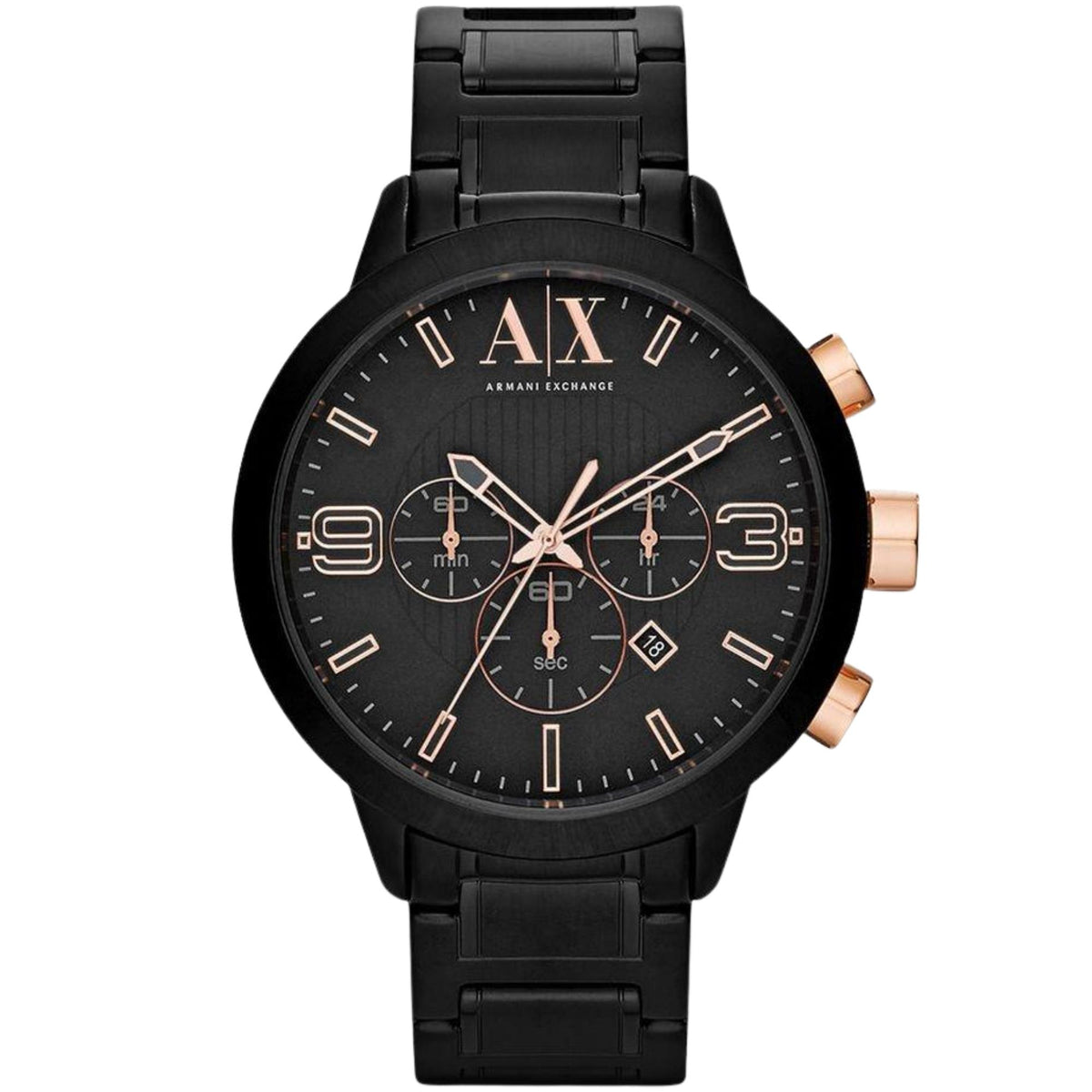 Armani Exchange ATLC 49mm Chronograph Black Dial Steel Mens Quartz Watch AX1350
