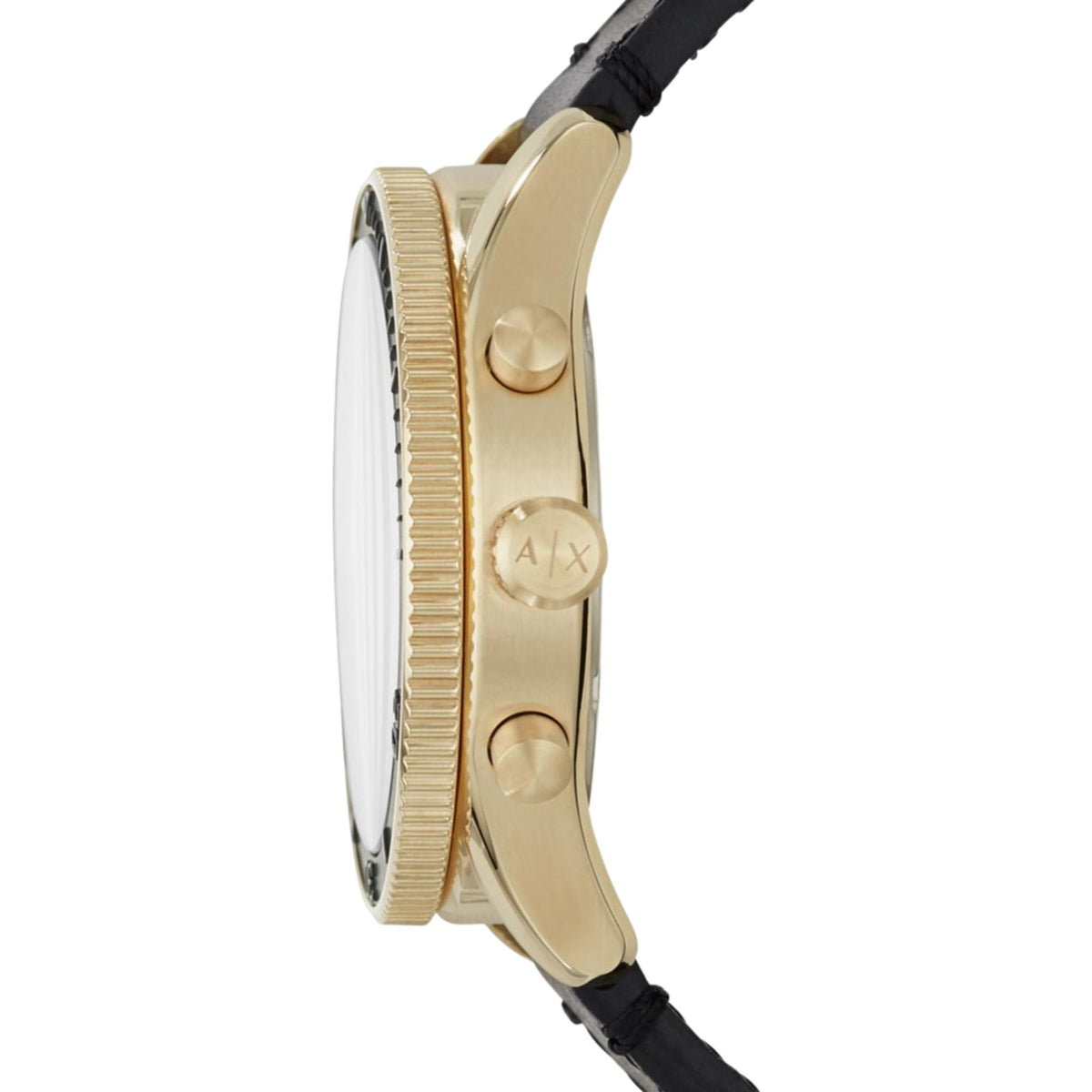 Armani Exchange Enzo 46mm Chronograph Black Dial Yellow Gold-Tone Steel Leather Mens Quartz Watch AX1818