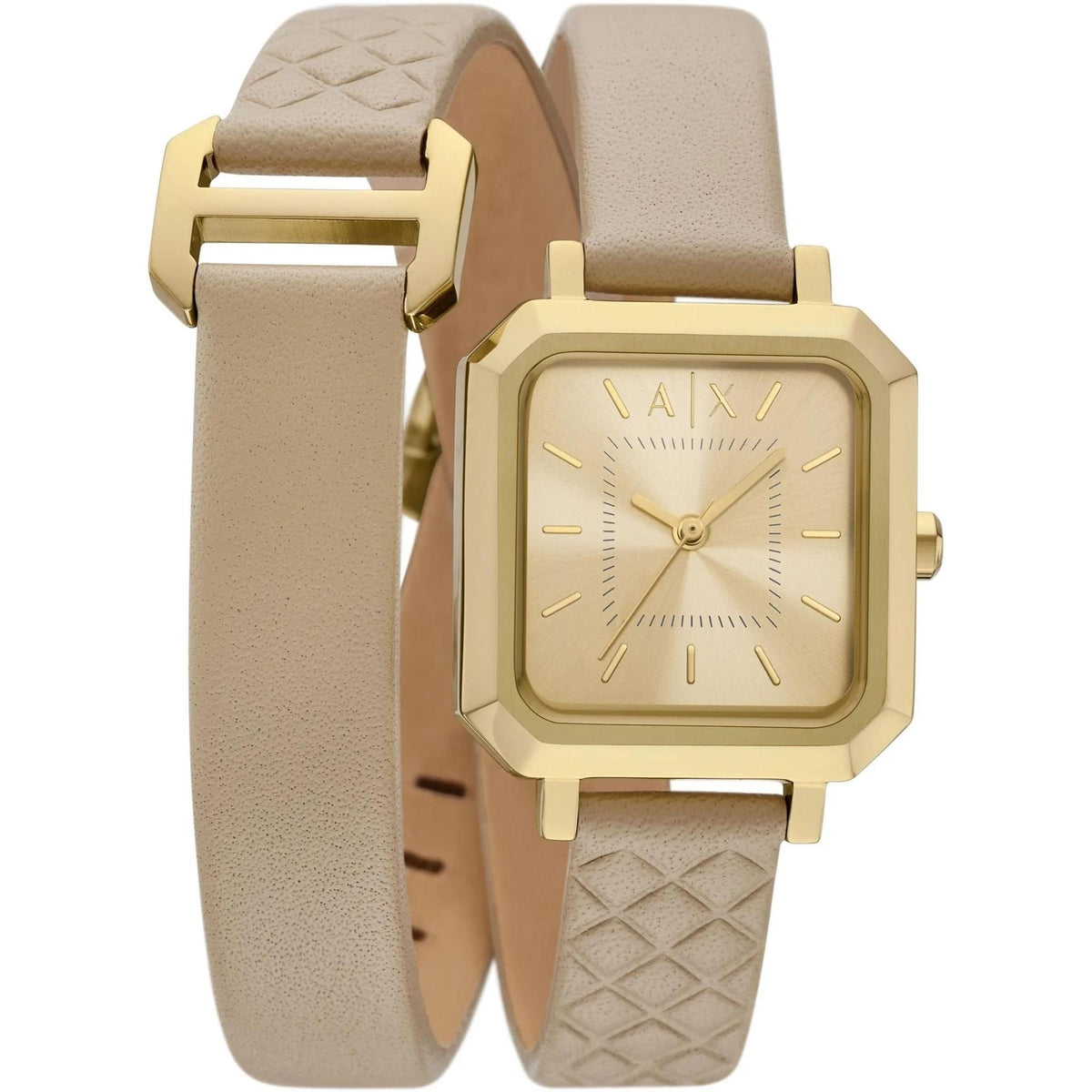 Armani Exchange Leila 27mm Yellow Gold-Tone Dial Leather Ladies Quartz Watch AX5728
