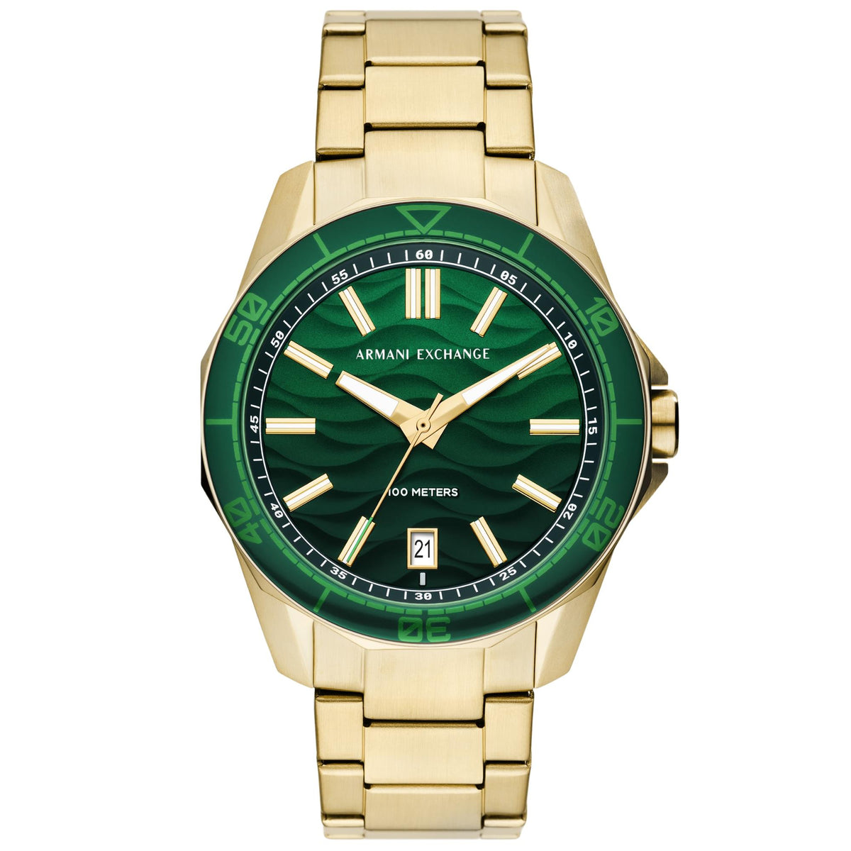 Armani Exchange Spencer 44mm Green Dial Yellow Gold-Tone Steel Mens Quartz Watch AX1951