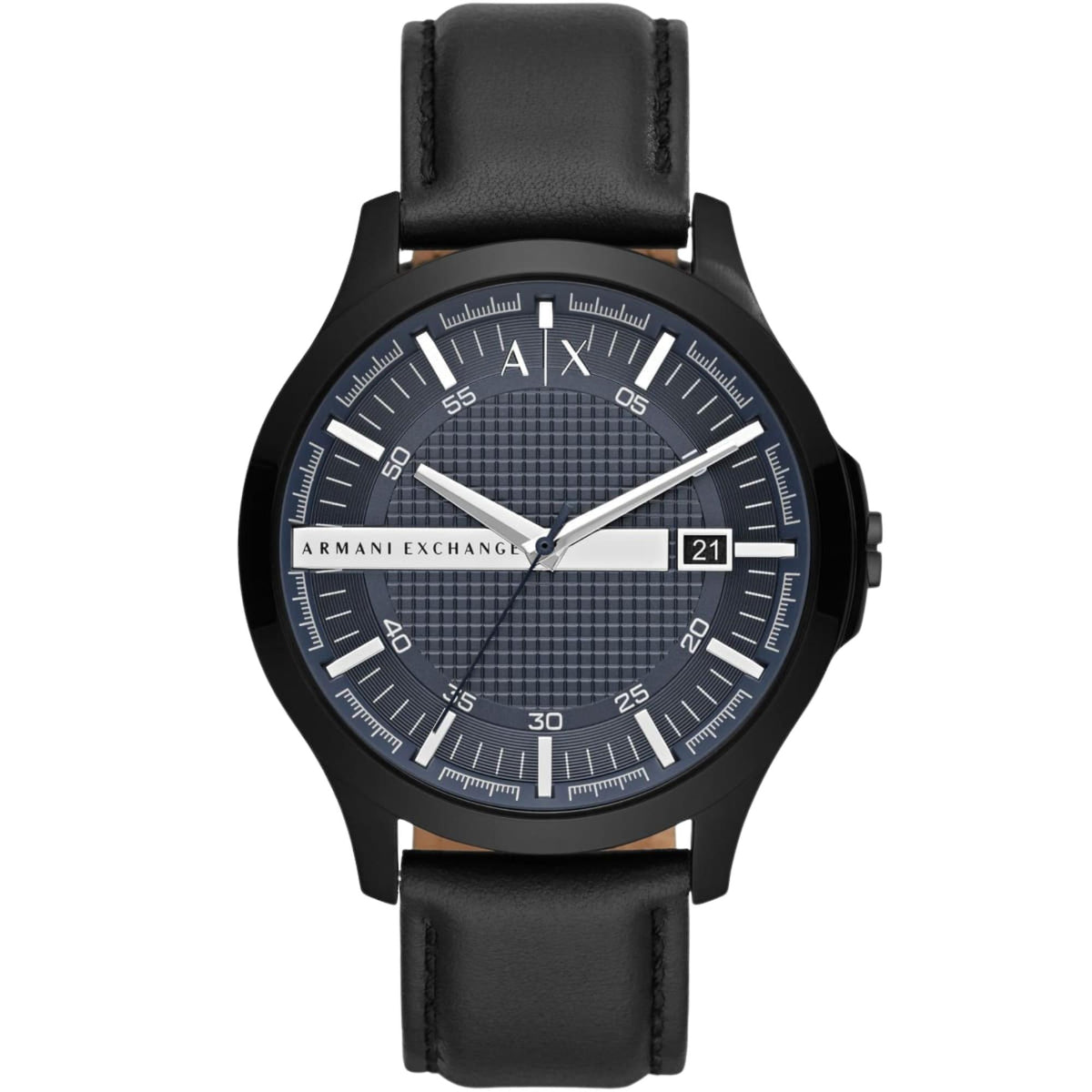 Armani Exchange Hampton 46mm Blue Dial Leather Mens Quartz Watch AX2411