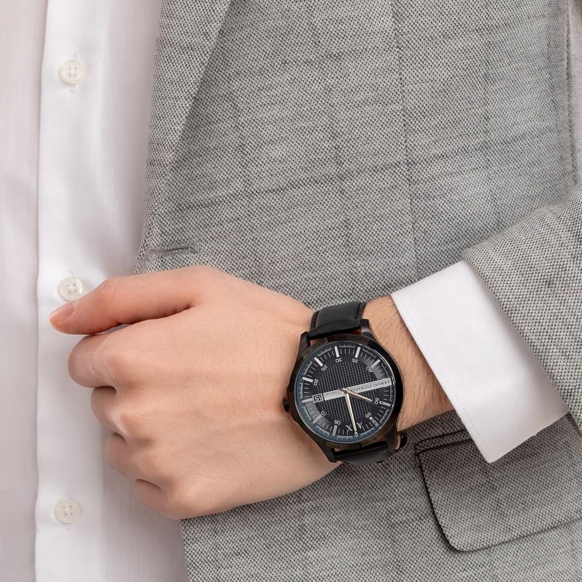 Armani Exchange Hampton 46mm Blue Dial Leather Mens Quartz Watch AX2411