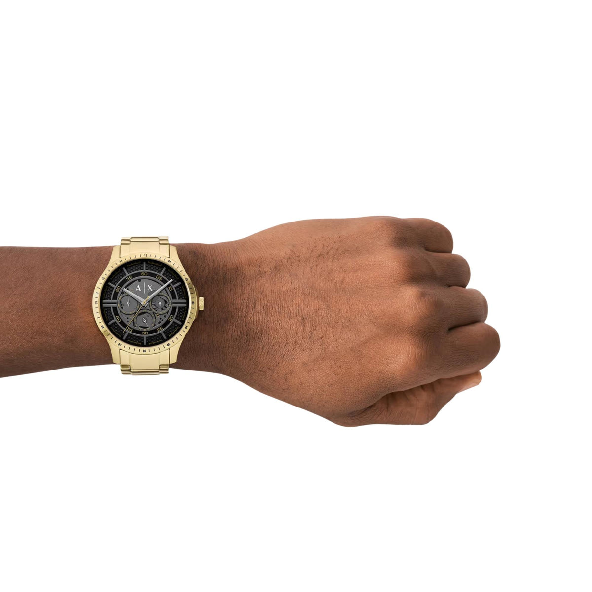 Armani Exchange Hampton 46mm Multifunction Black Dial Yellow Gold-Tone Steel Mens Quartz Watch AX2461