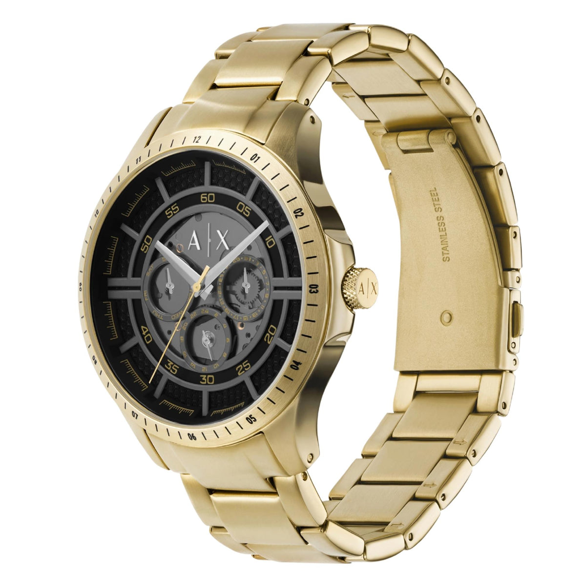 Armani Exchange Hampton 46mm Multifunction Black Dial Yellow Gold-Tone Steel Mens Quartz Watch AX2461