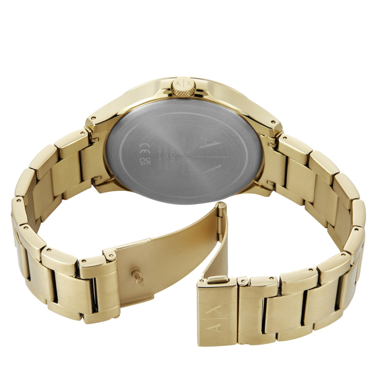 Armani Exchange Hampton 46mm Multifunction Black Dial Yellow Gold-Tone Steel Mens Quartz Watch AX2461