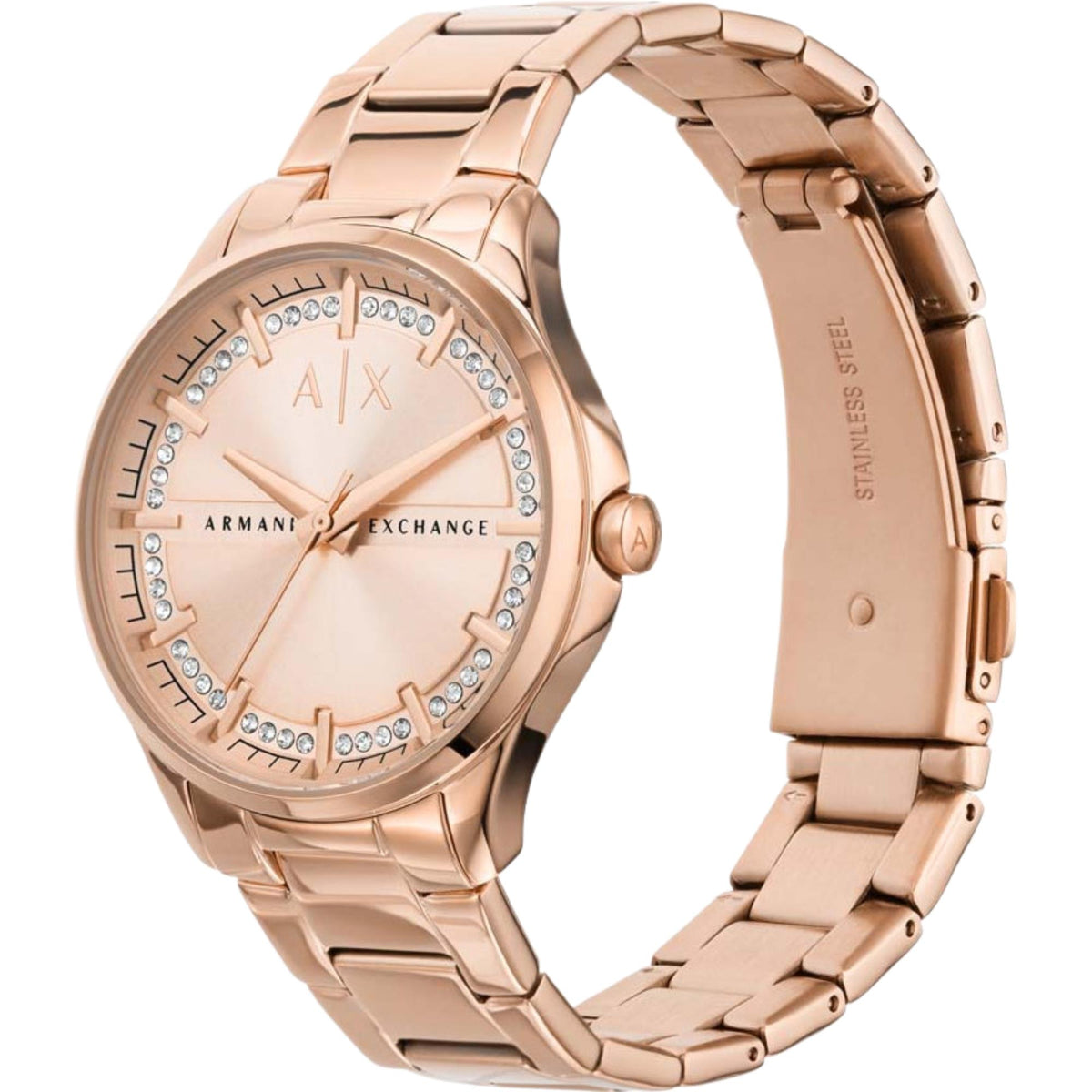 Armani Exchange Hampton 36mm Rose Gold-Tone Dial Steel Ladies Quartz Watch AX5264