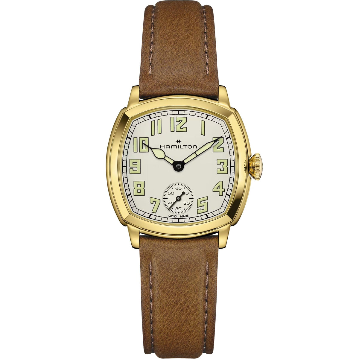 Hamilton American Classic Cushion 30mm Beige Dial Yellow Gold-Tone Steel Leather Manual-Wind Watch H36119520