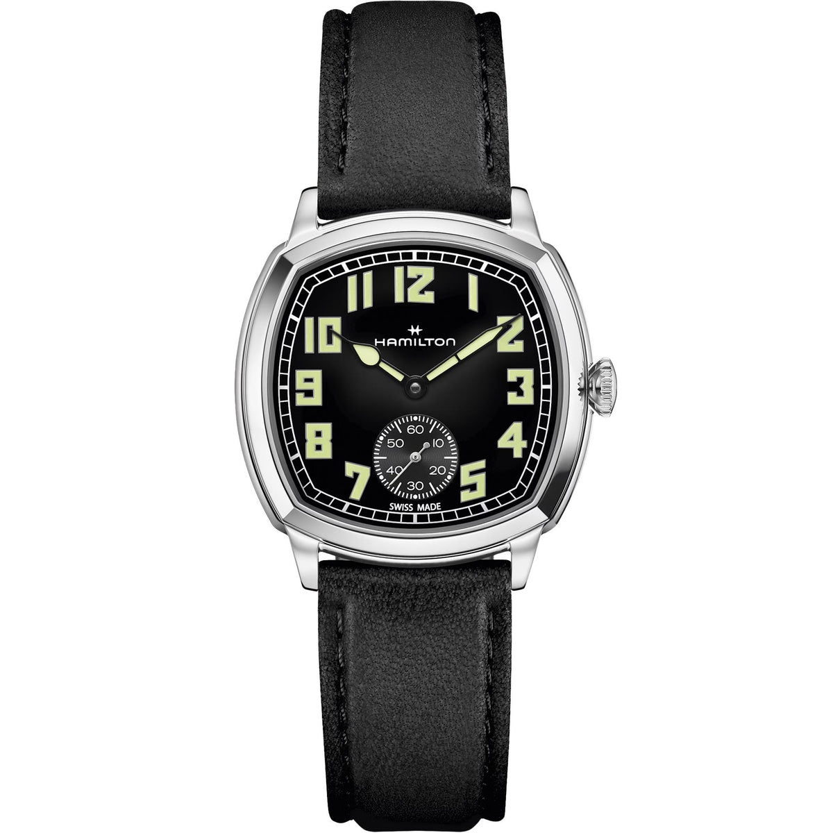 Hamilton American Classic Cushion 34mm Black Dial Leather Mens Manual-Wind Watch H36129730