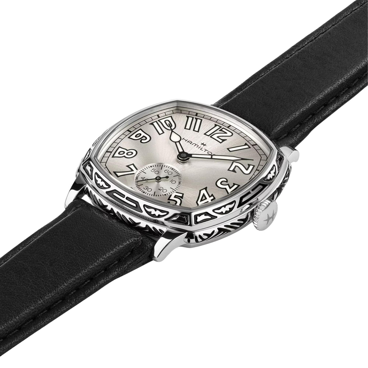 Hamilton American Classic Cushion Mechanical 34mm Silver Dial Leather Mens Manual-Wind Watch H36149710