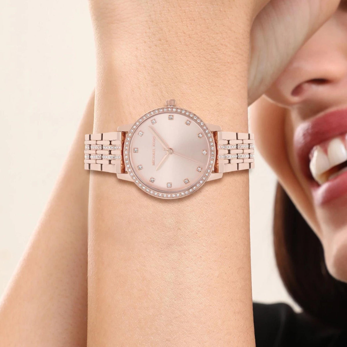 Michael Kors Melissa Pavé 36mm Rose Gold Dial Rose Gold-Tone Steel Ladies Quartz Watch MK4369