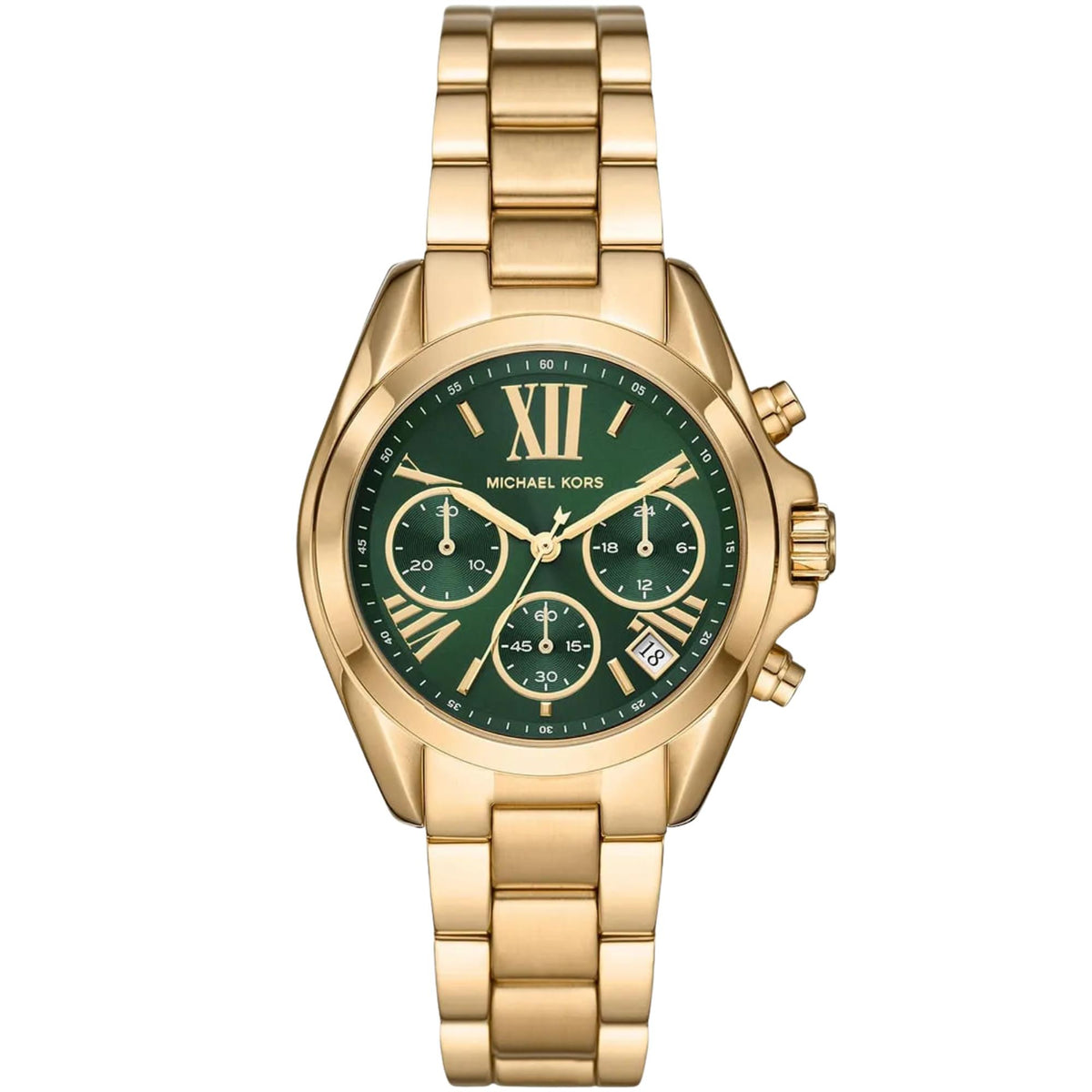Michael Kors Bradshaw 36mm Chronograph Green Dial Yellow Gold-Tone Steel Ladies Quartz Watch MK7257